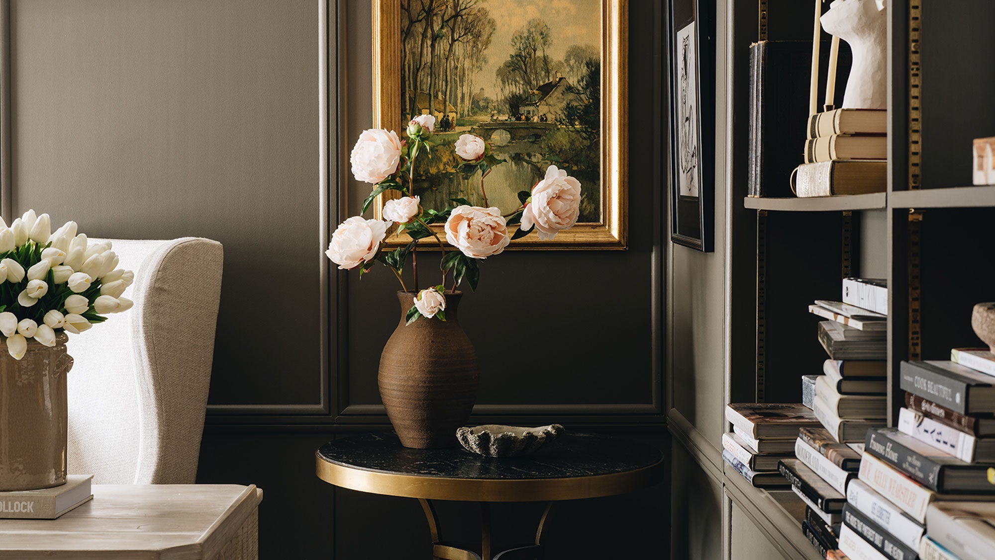 Faux Peonies styled in odd numbers. | Afloral