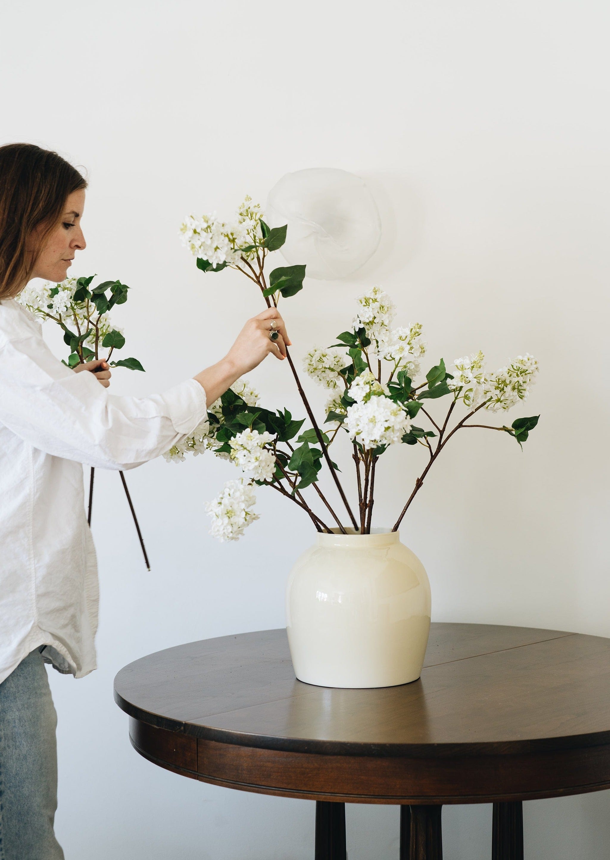 Styled Glossy Cream Vase with Faux Flower Branches