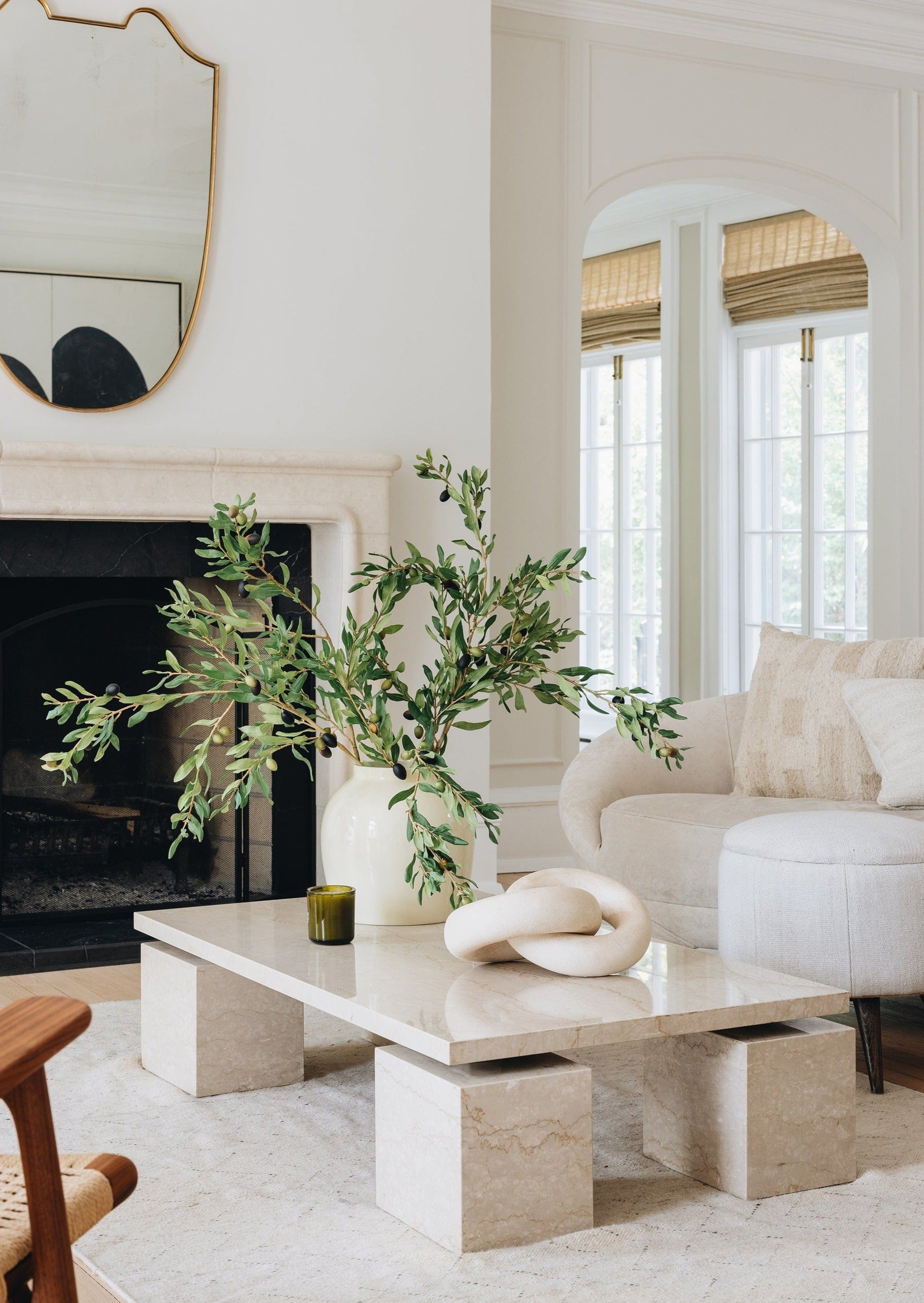 Faux Olive Branches in Afloral Cream Glossy Vase