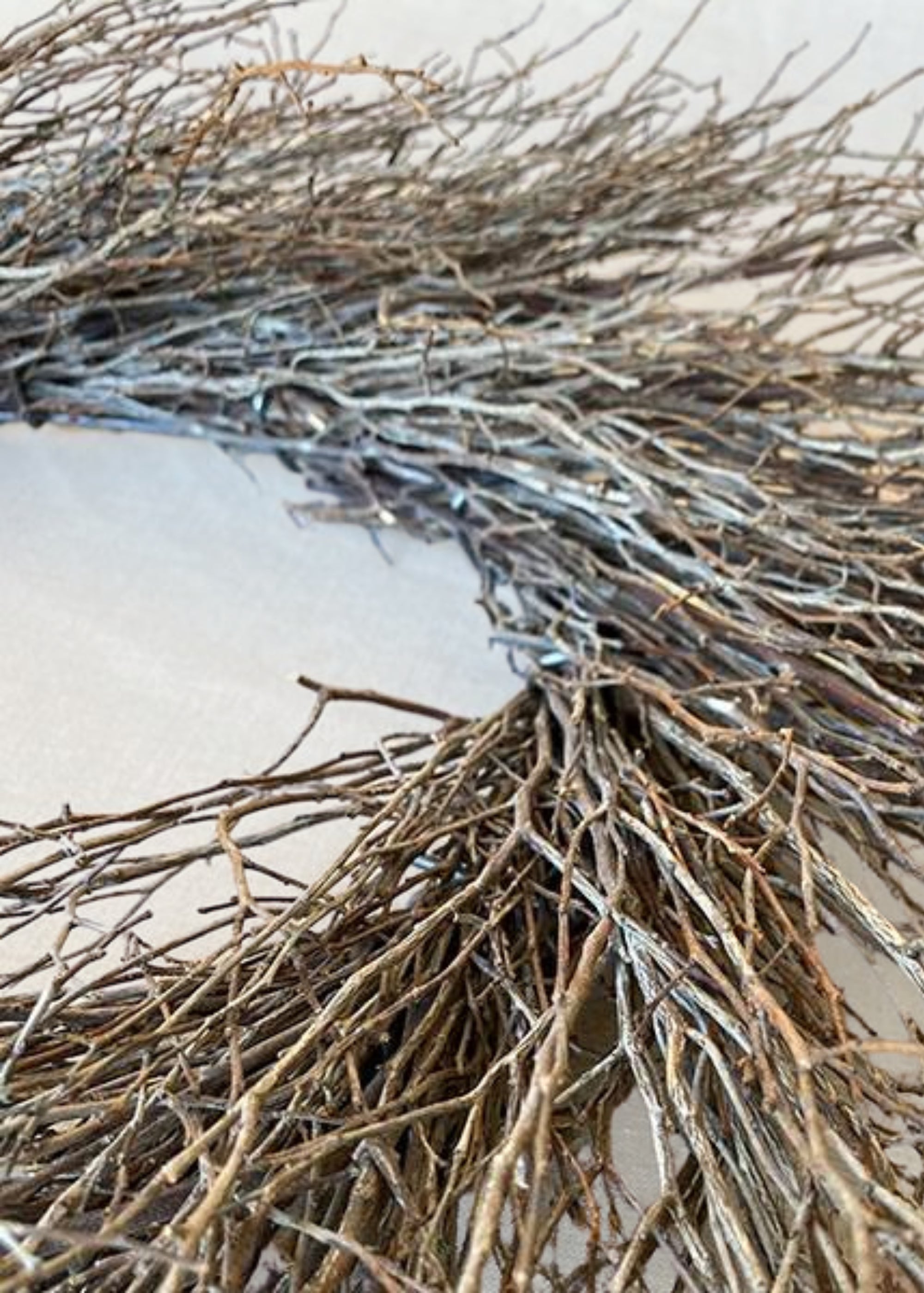 close-up of Natural Dried Sweet Huck Branch Wreath