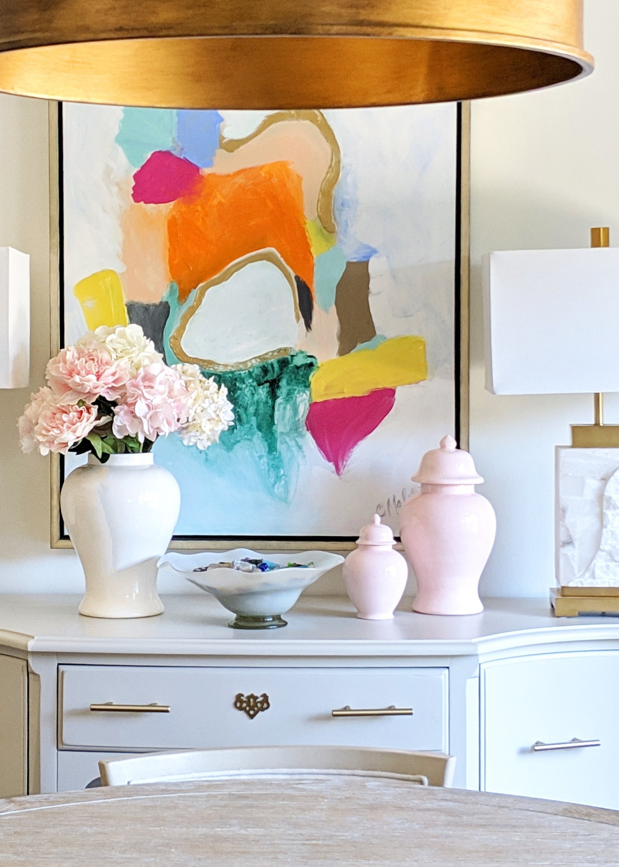 Decorative ginger jars styled on buffet