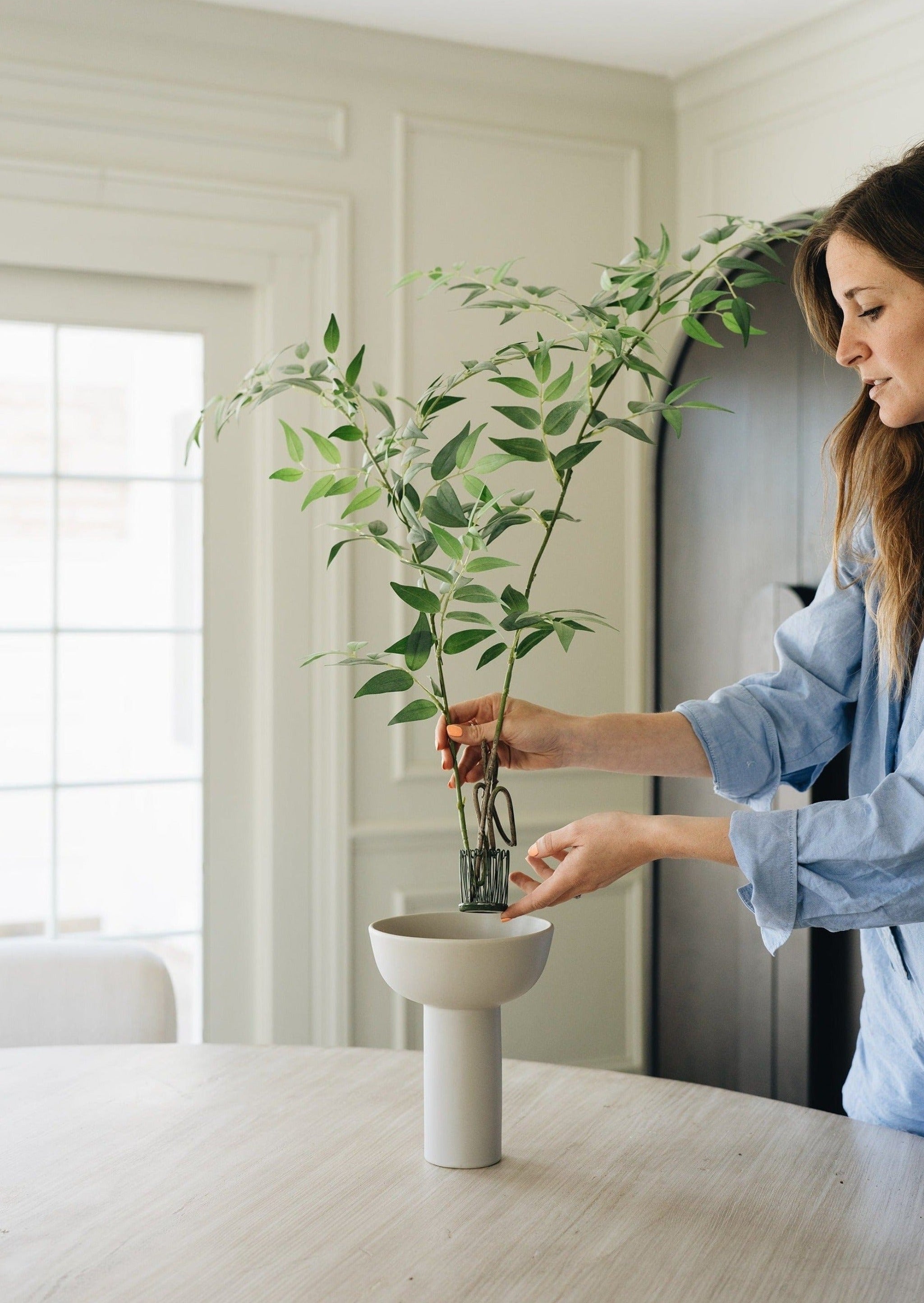 Afloral Ikebana Vase Design with Faux Ruscus Branches