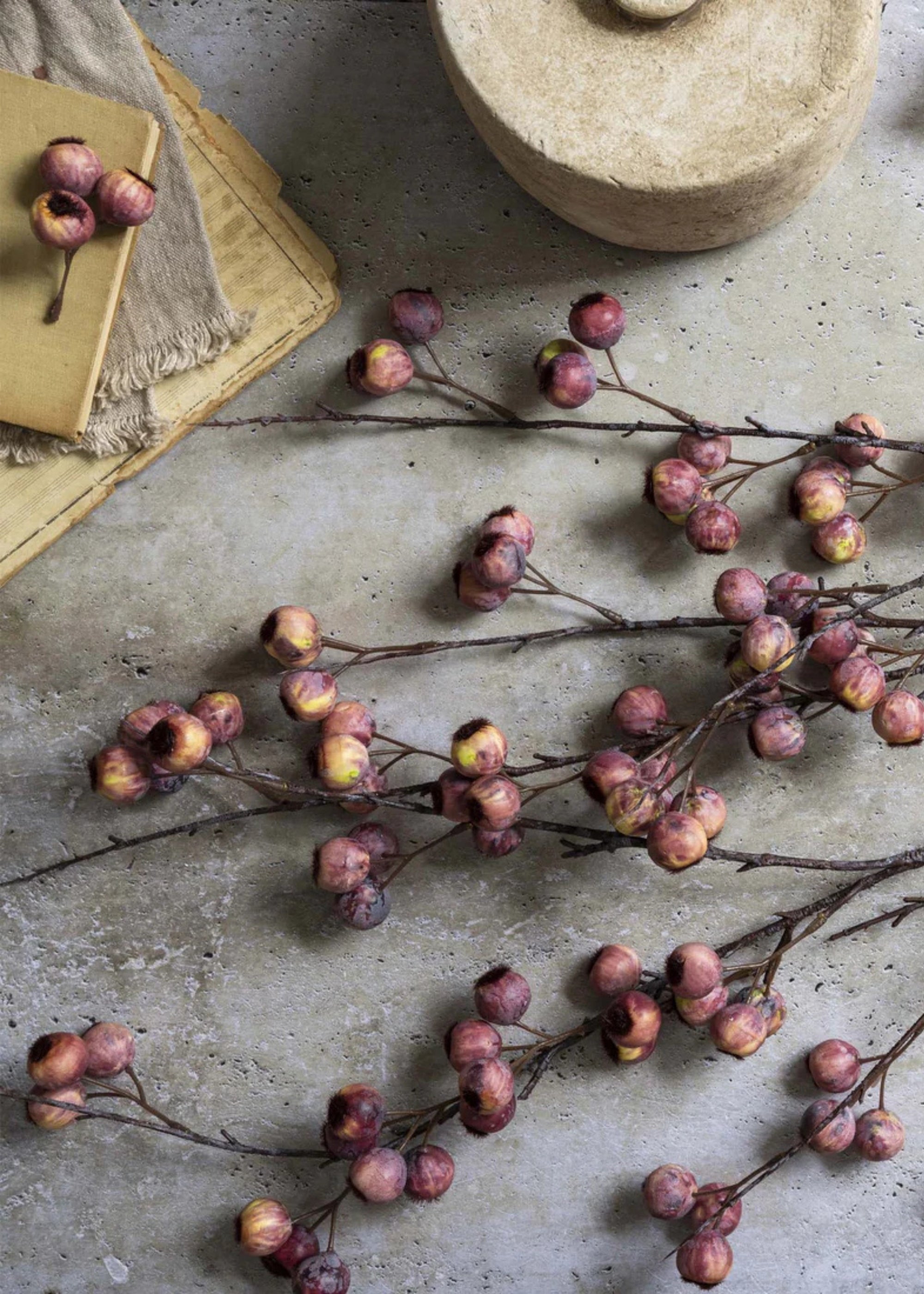 luxe-faux pink Hawthorn berry branches