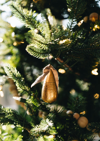 Wood Ornament on Decorated Christmas Tree