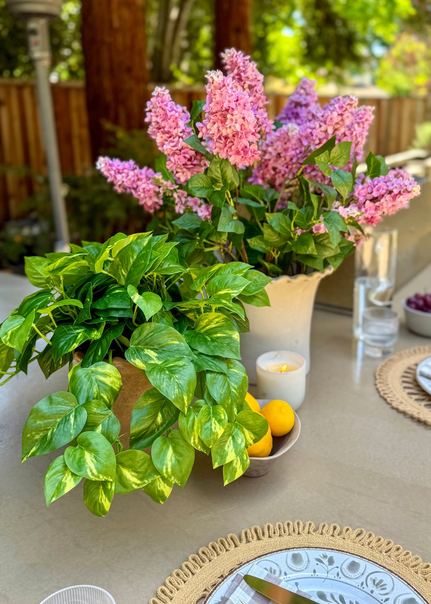 Artificial UV Treated Lilacs and Pothos