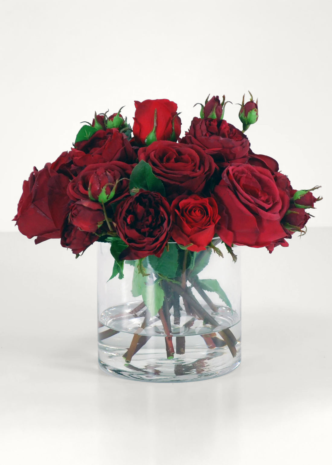 Faux Arrangement of Red Roses in Glass Vase