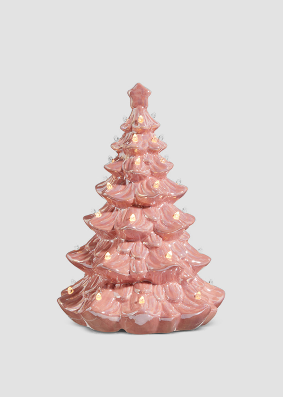 Small Pink Ceramic Tabletop Christmas Tree with Lights