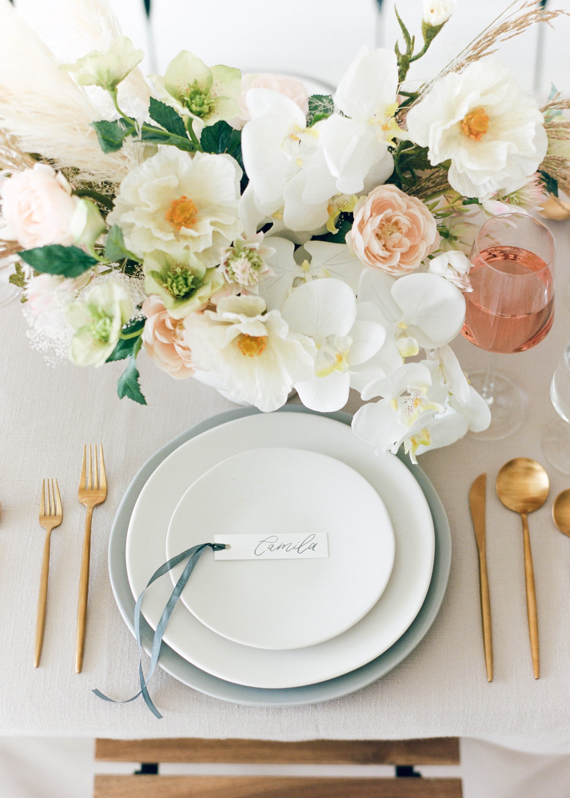 Poppy and Orchid Wedding Centerpiece