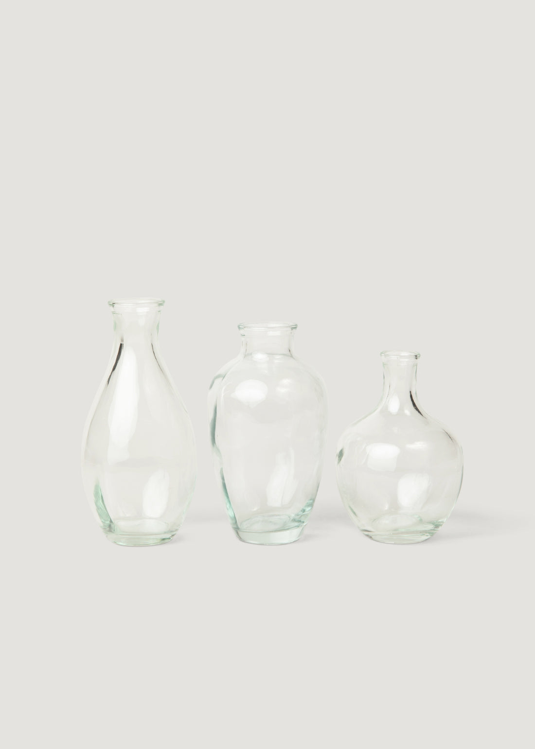 Set of 3 Clear Glass Bud Vases