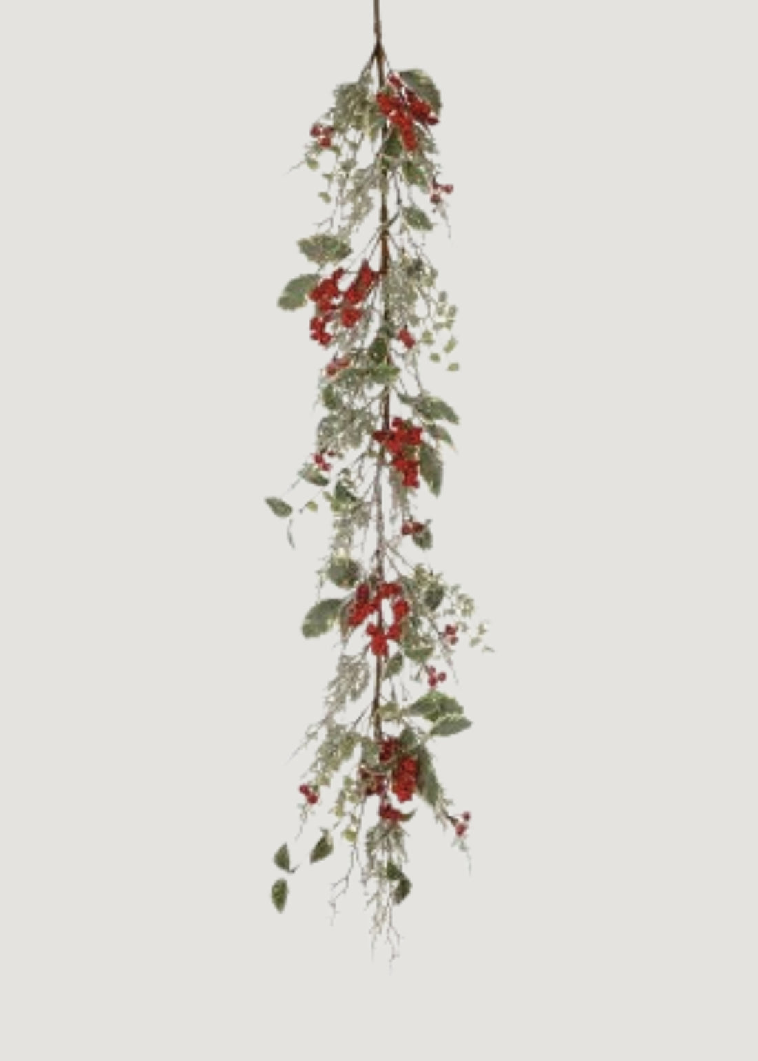 Artificial Frosted Holly and Red Berry Winter Garland