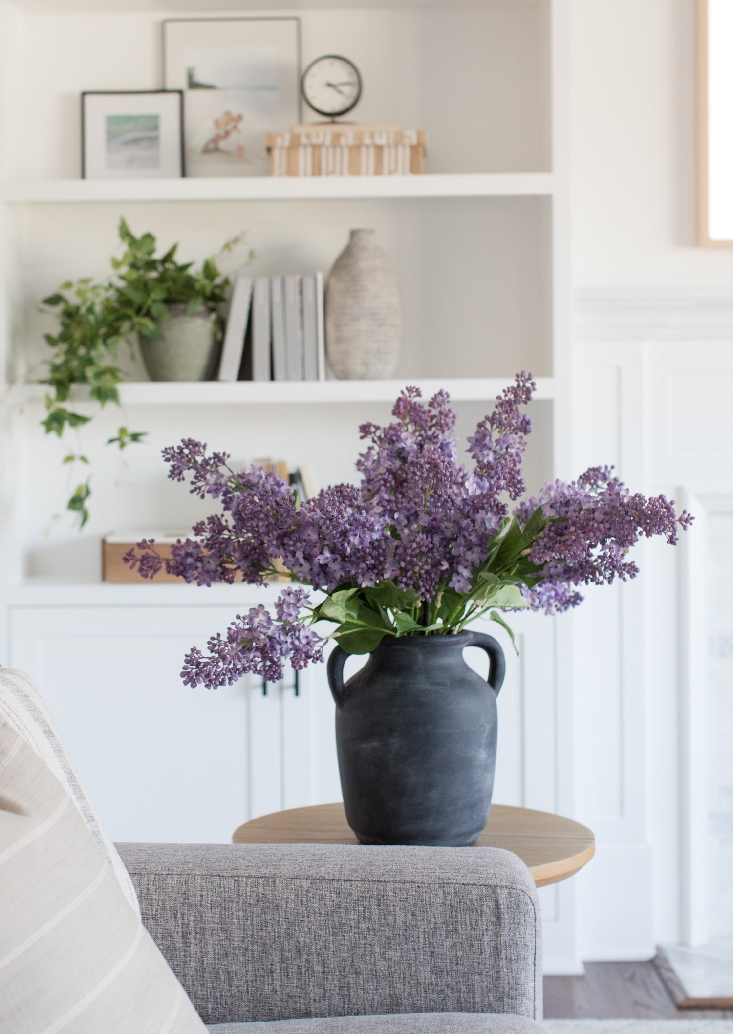 Fake Purple Lilacs in Living Room