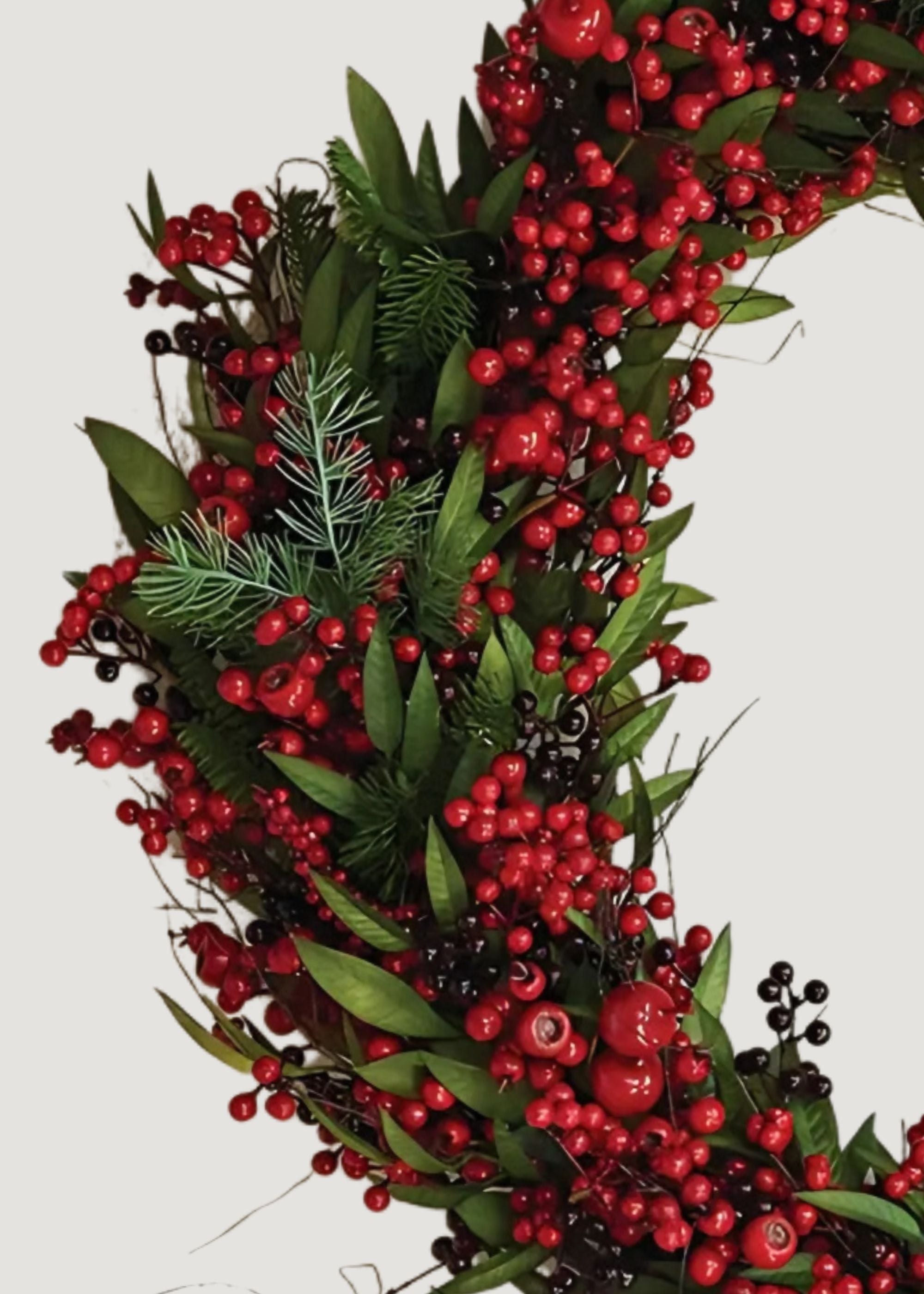 Close-up of Large Spruce and Crabapple Wreath with Berries