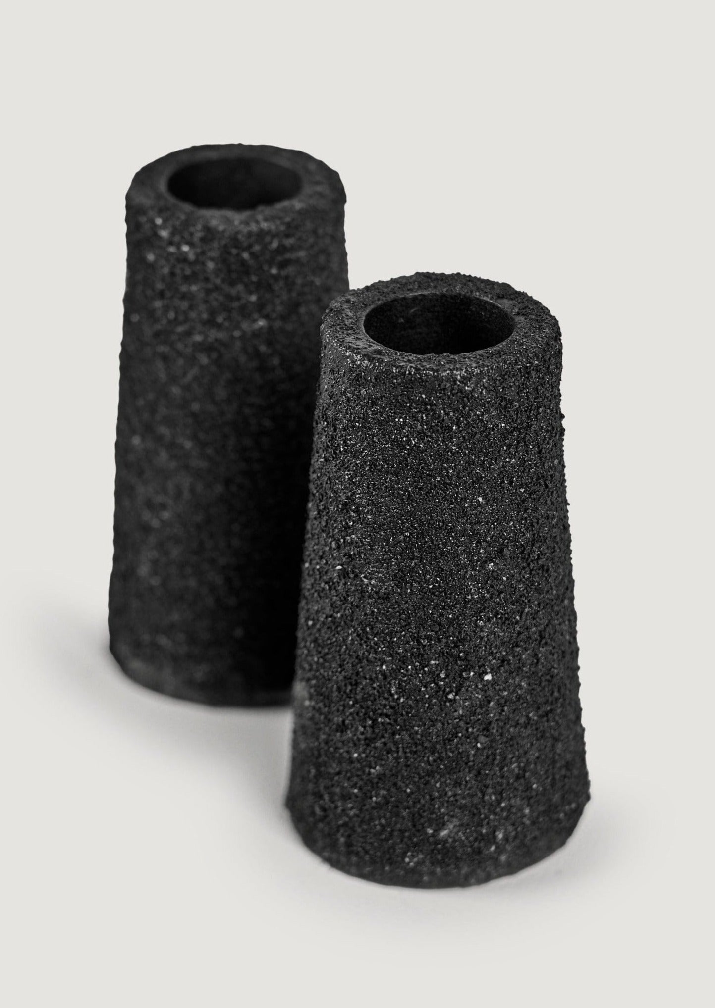 Afloral Taper Candle Holder Set with Pumice Texture in Black