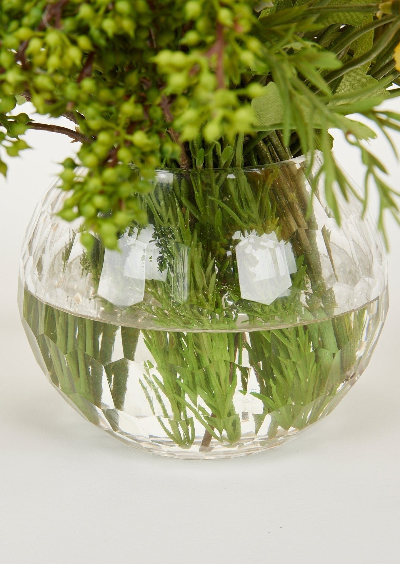 Glass Vase and Acrylic Water Closeup of Faux Flower Arrangement at Afloral