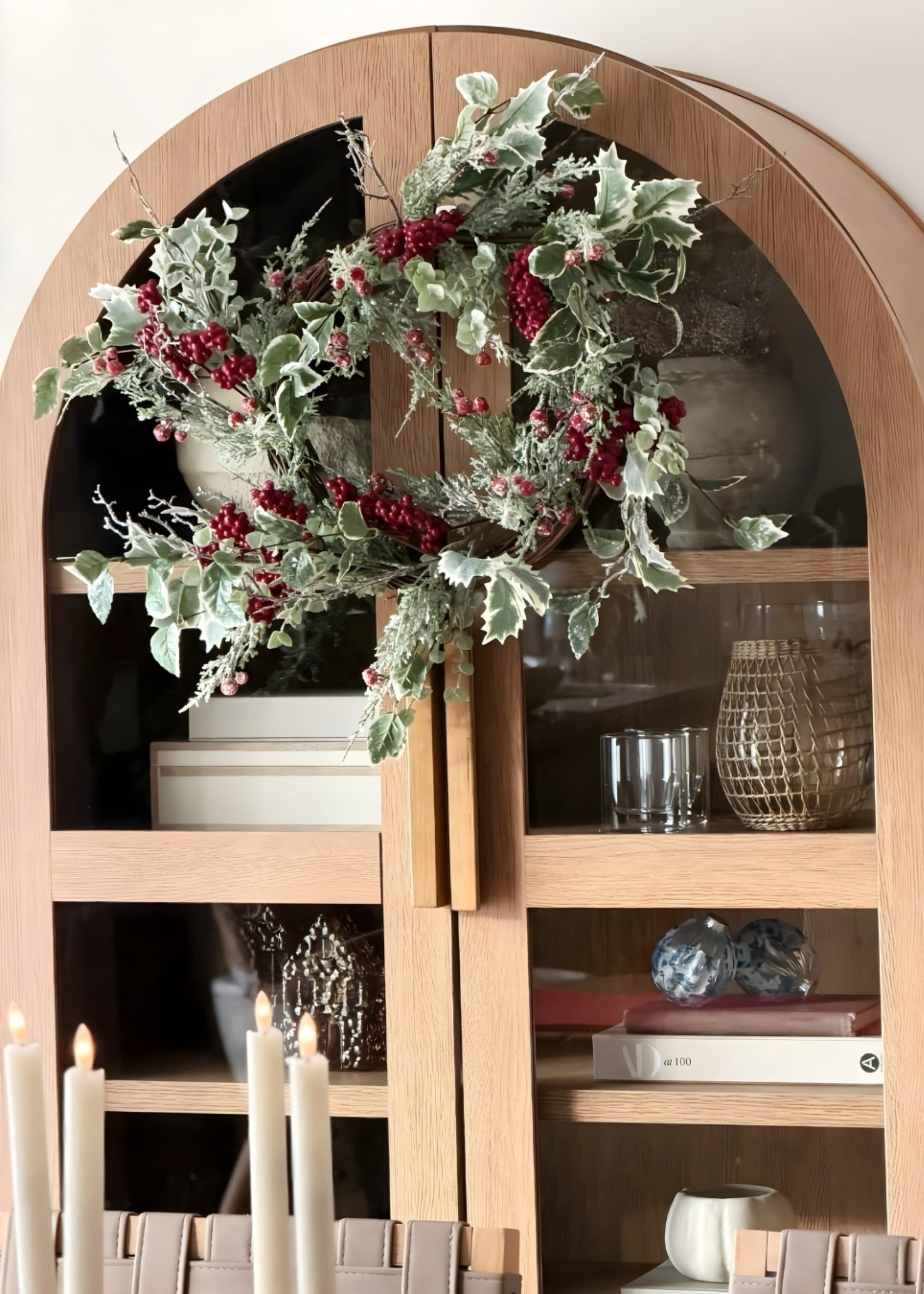 frosted holly styled on a cabinet