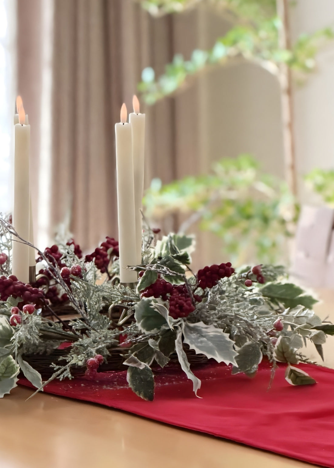 frosted holly wreath centerpiece