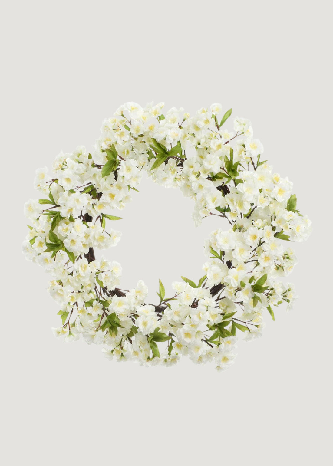 Fake Cherry Blossom Wreath in White