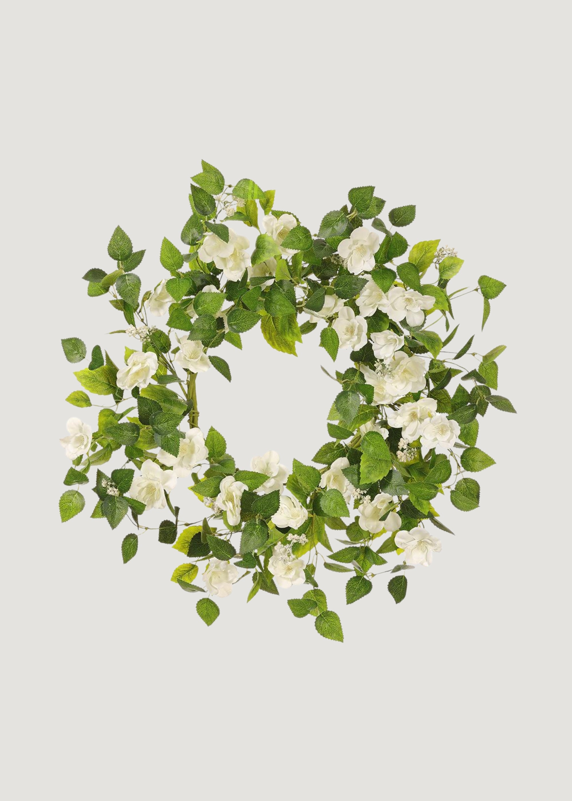 White Artificial Wild Rose Flower and Leaf Wreath