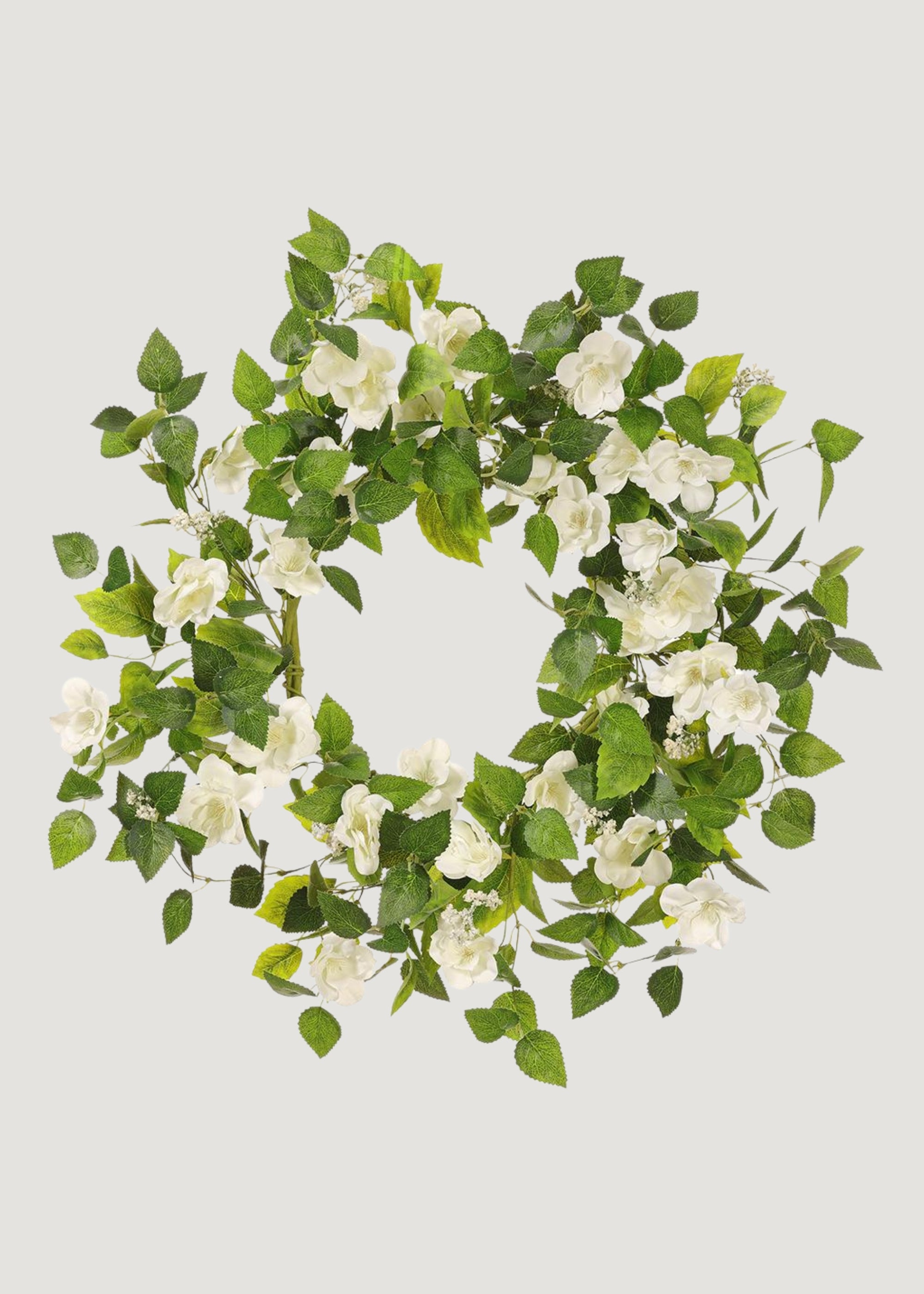 White Artificial Wild Rose Flower and Leaf Wreath
