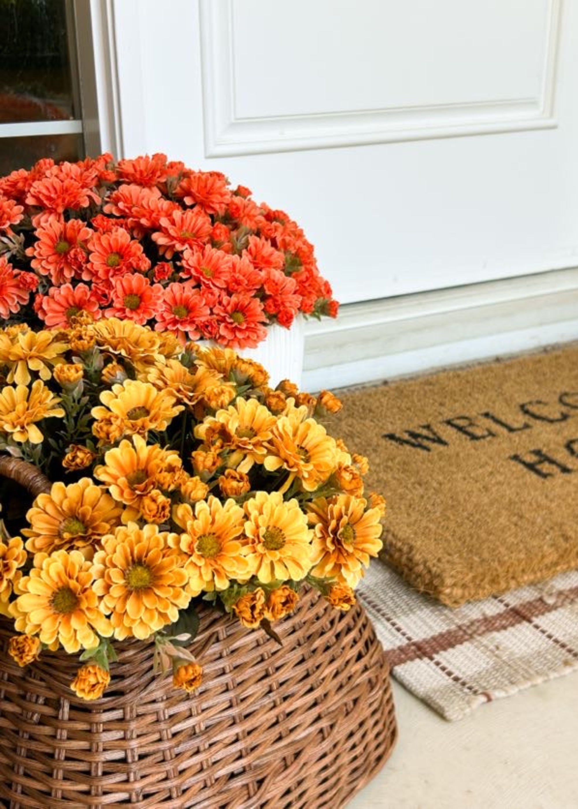 Artificial Mums in Fall Orange and Yellow