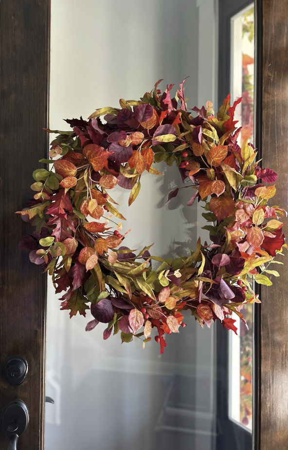 Autumn leaf wreath on a door