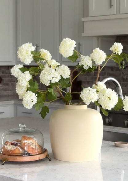 Afloral Glazed Stoneware Vase in Vanilla with Faux Snowball Flowers