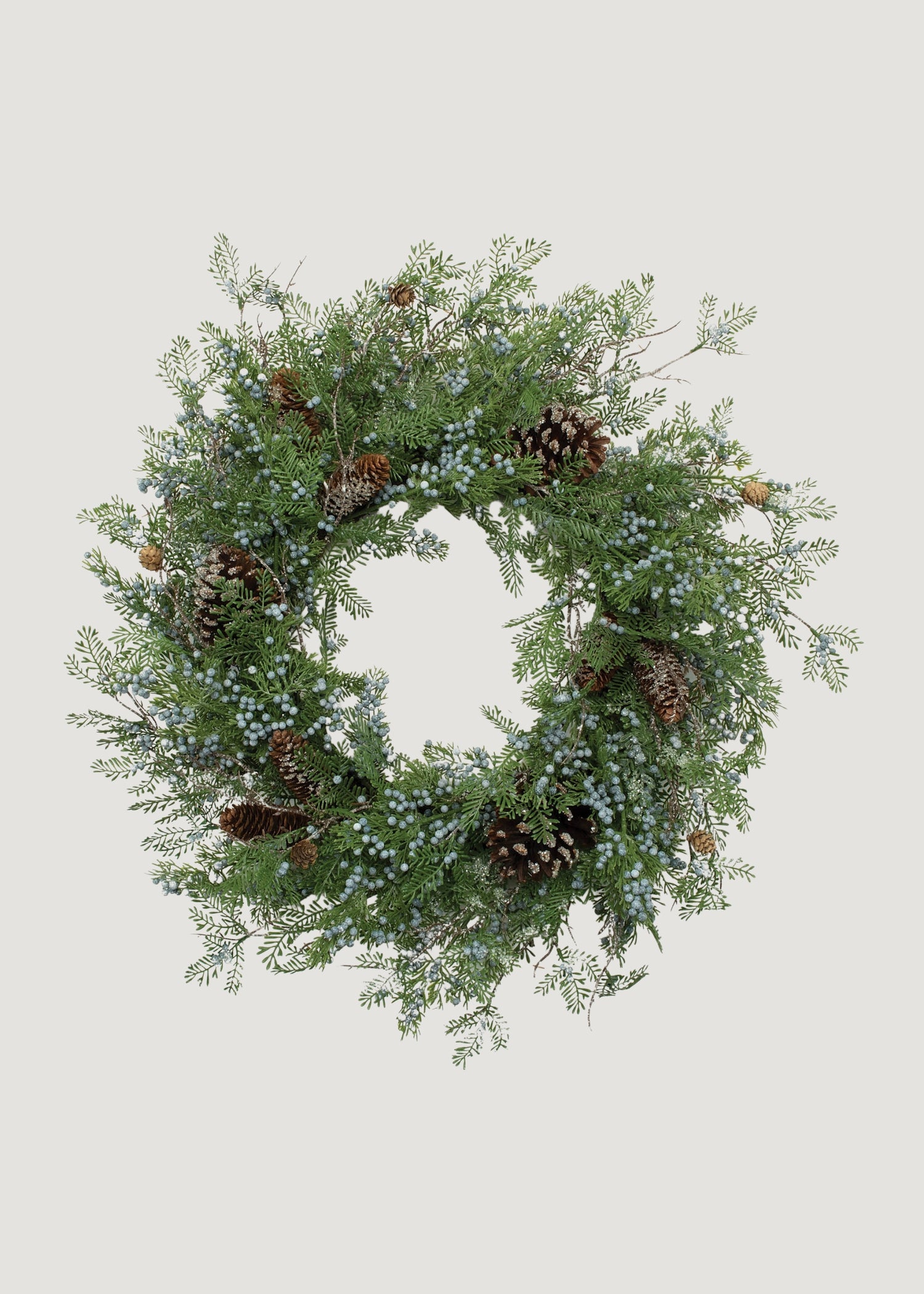 Fake Juniper and Berry Winter Wreath with Pine Cones