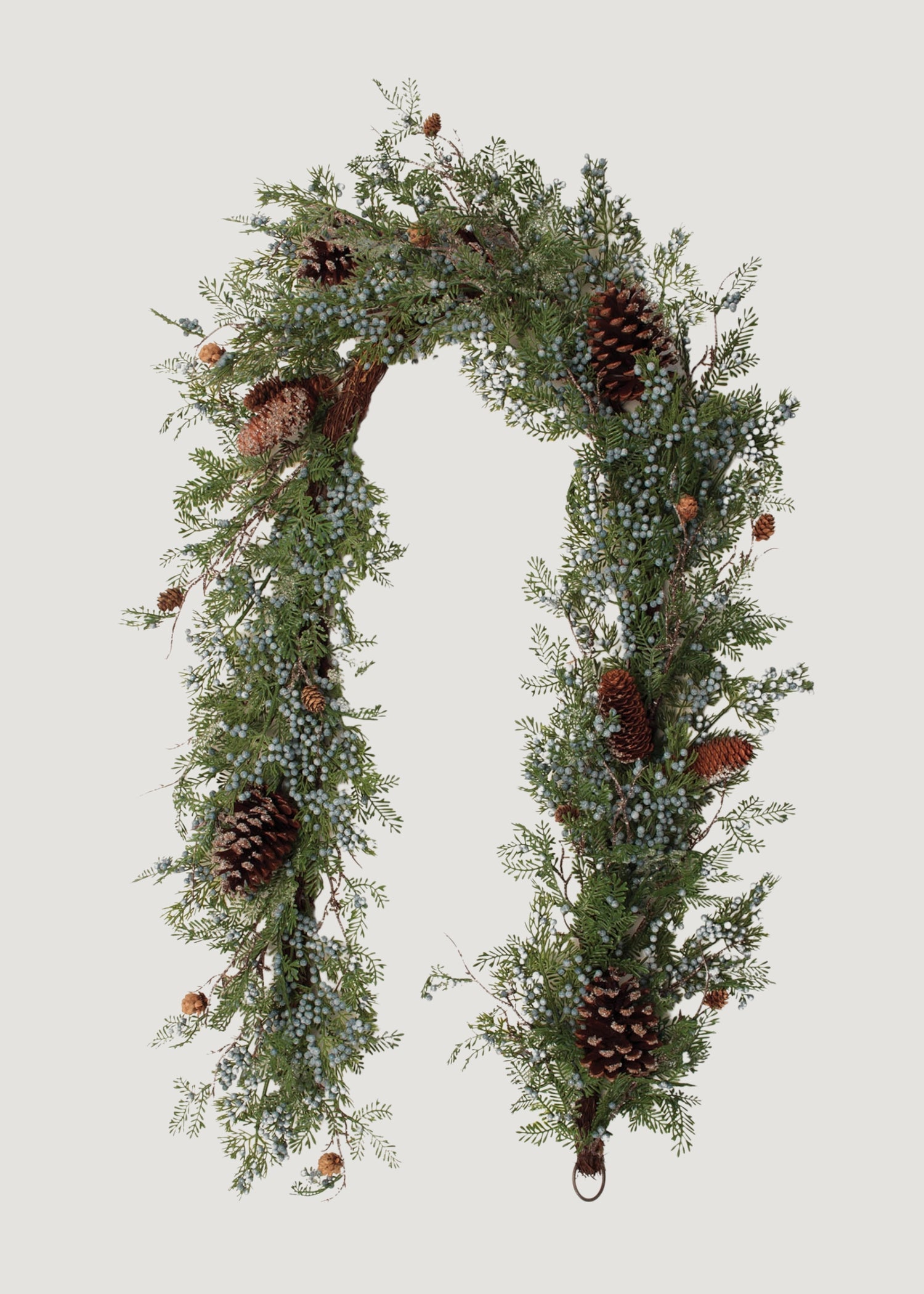 Fake Winter Juniper and Berry Garland with Pine Cones