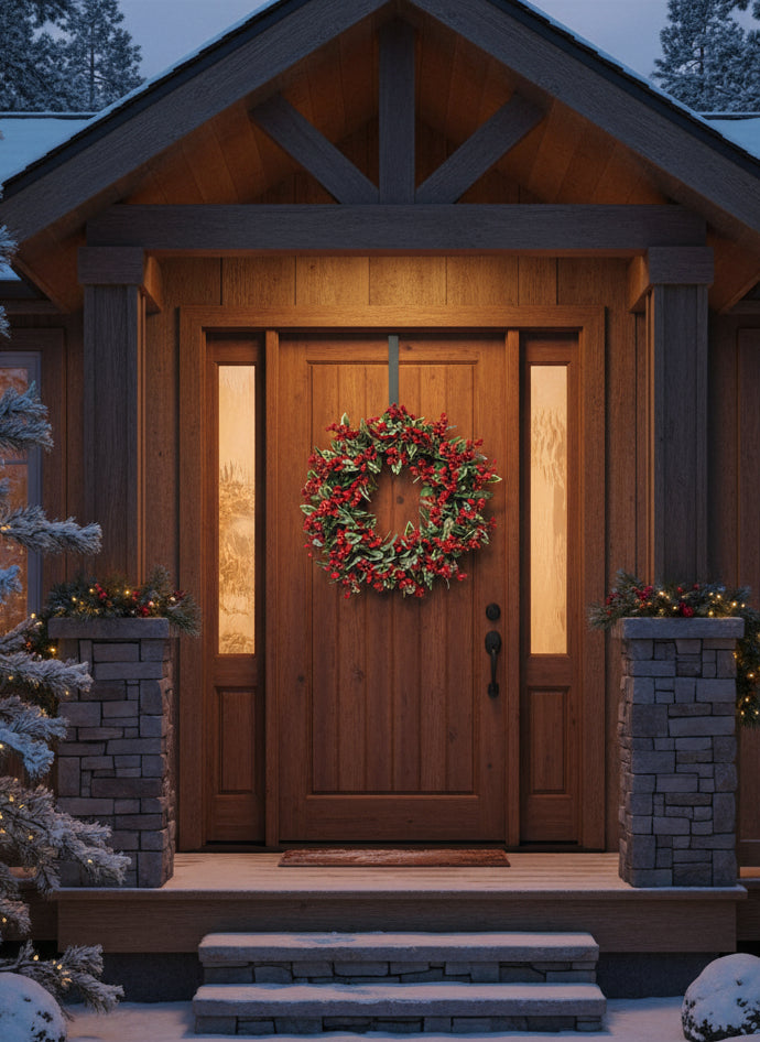 Faux Winter Holly and Red Berry Waterproof Wreath