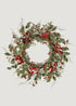 Artificial Frosted Holly and Red Berry Holiday Wreath