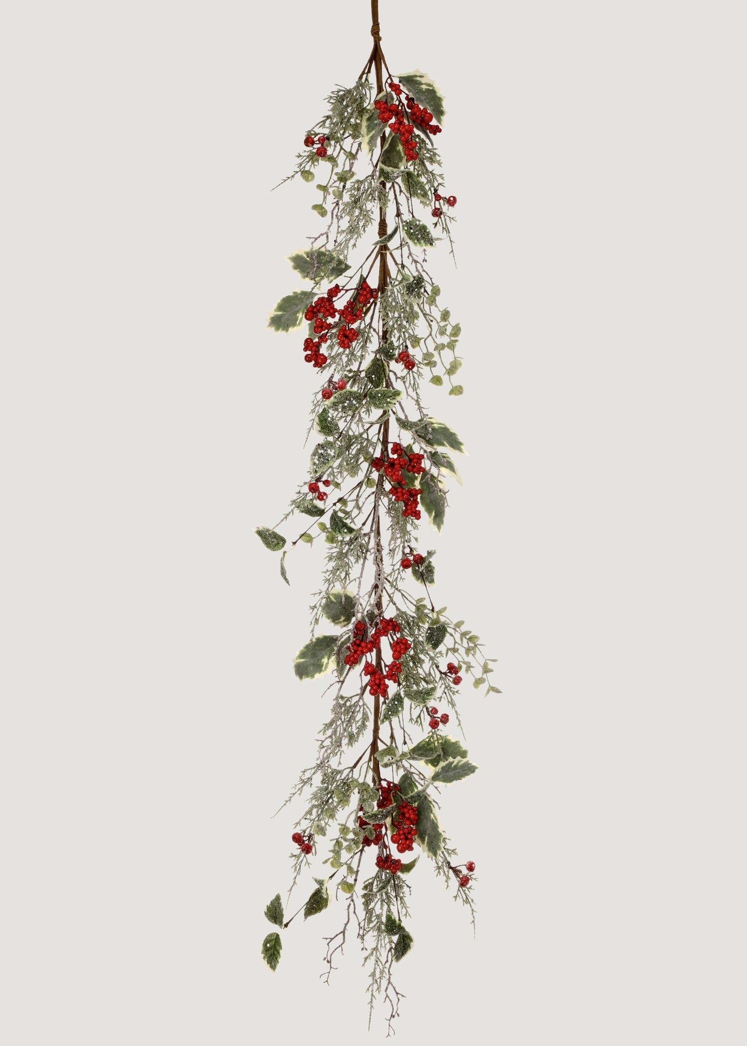 Artificial Frosted Holly and Red Berry Winter Garland