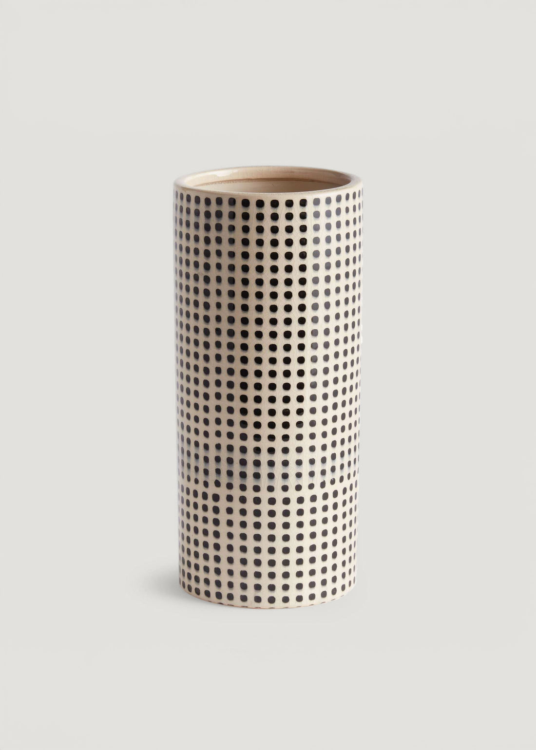 White and Black Dotted Ceramic Cylinder Vase