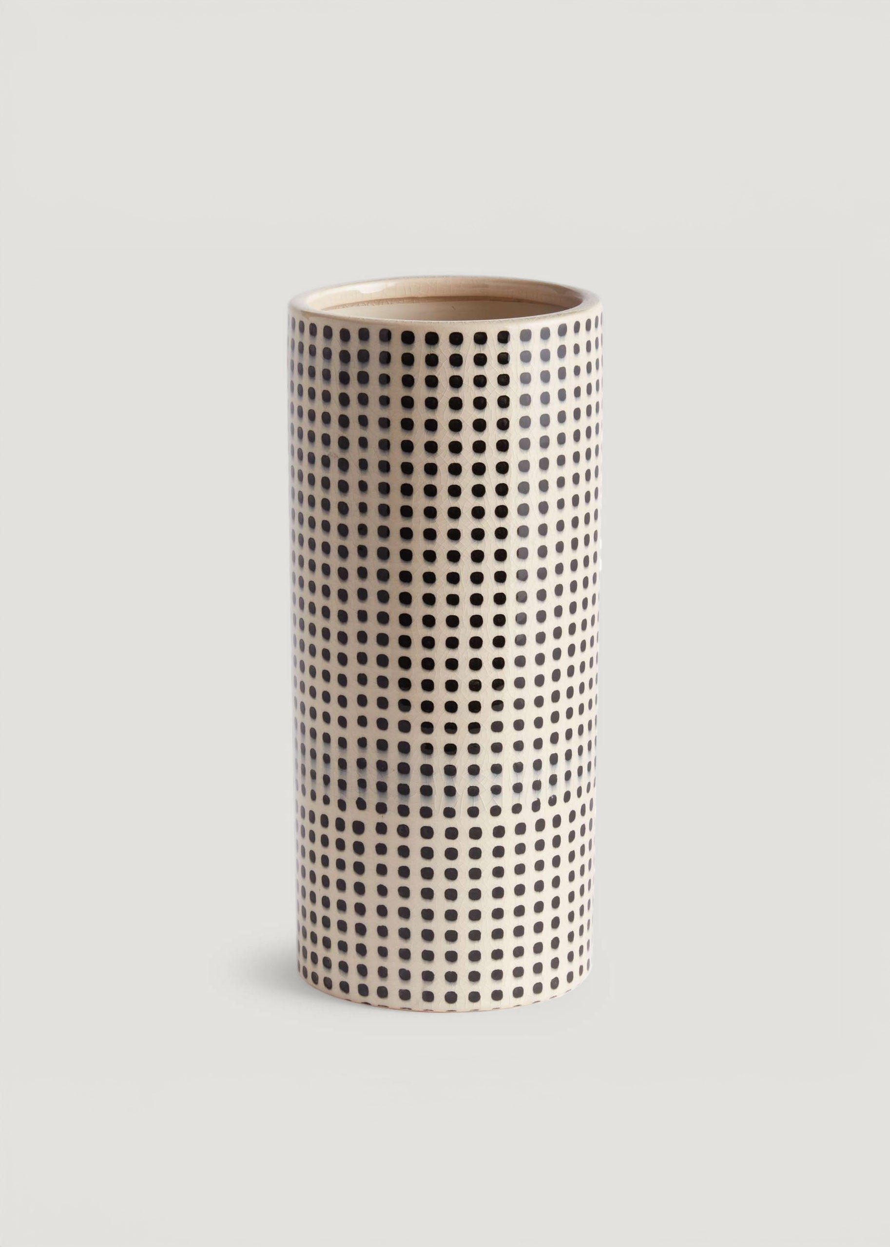 White and Black Dotted Ceramic Cylinder Vase