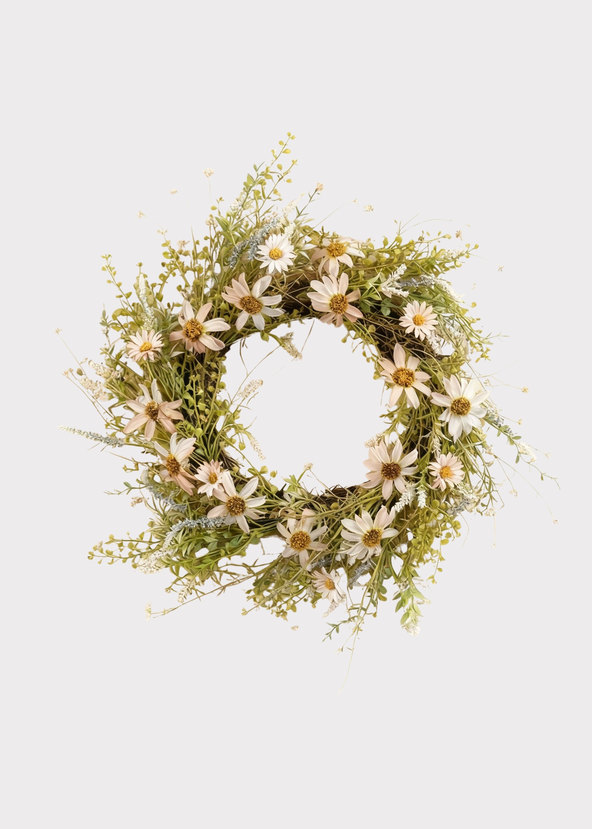 Pale Pink Artificial Wildflower Wreath - 22