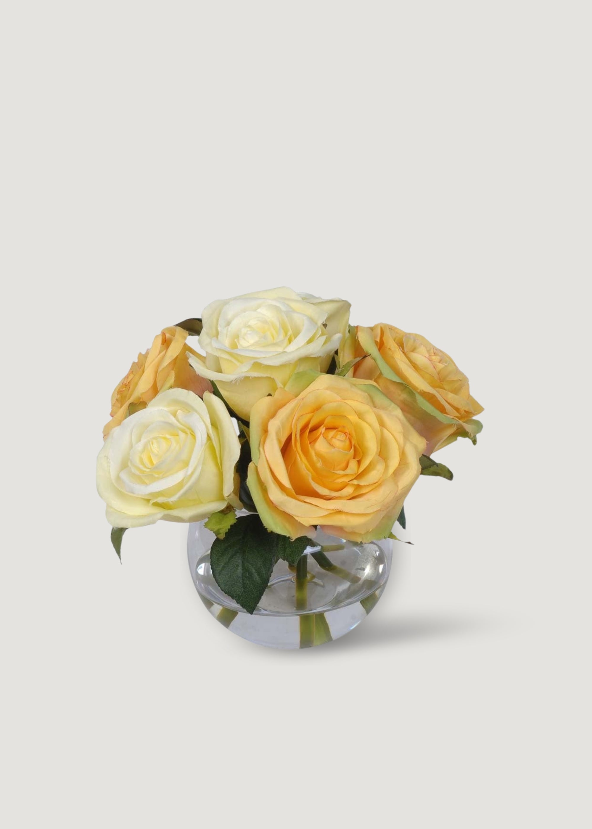 Faux Yellow Rose Arrangement in Glass Vase