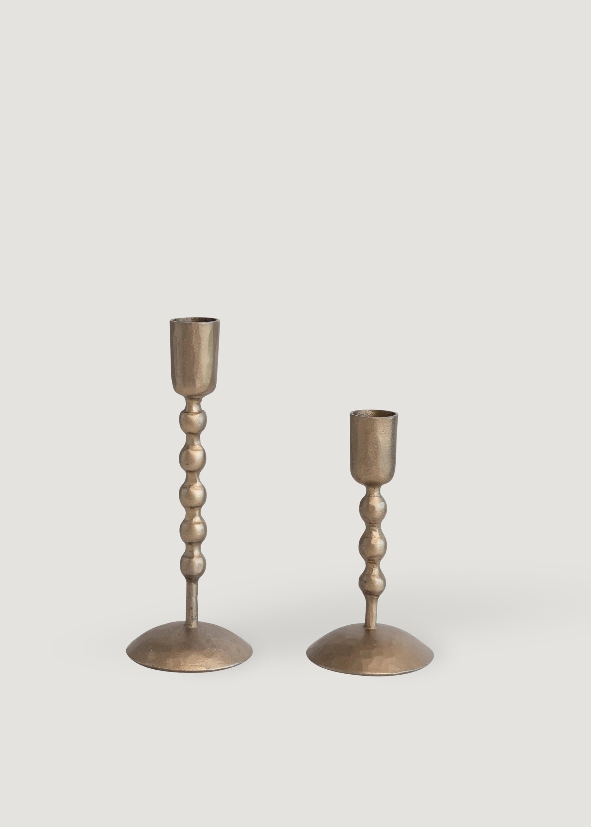Set of 2 Antique Brass Metal Taper Ca...