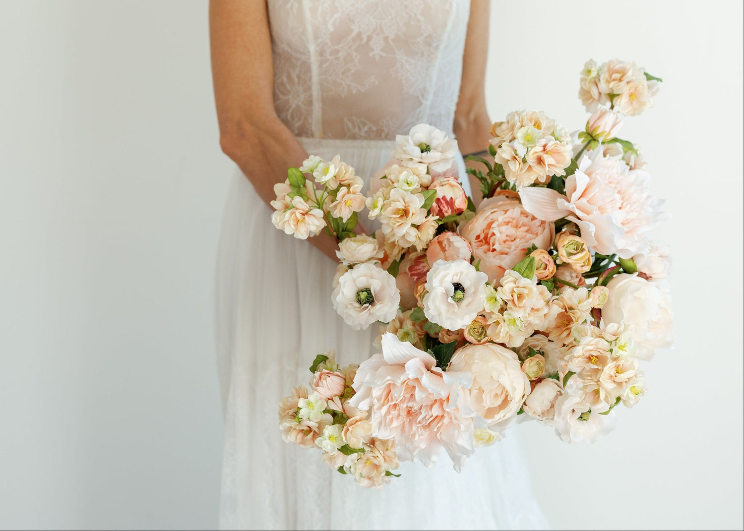 Peach Pink Silk Flower Bouquet with Ranunculus and Peonies