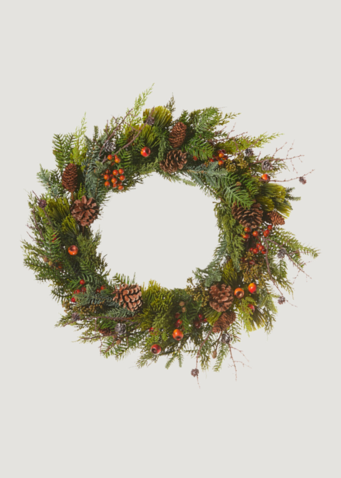 Artificial Winter Greens and Berry Pod Wreath