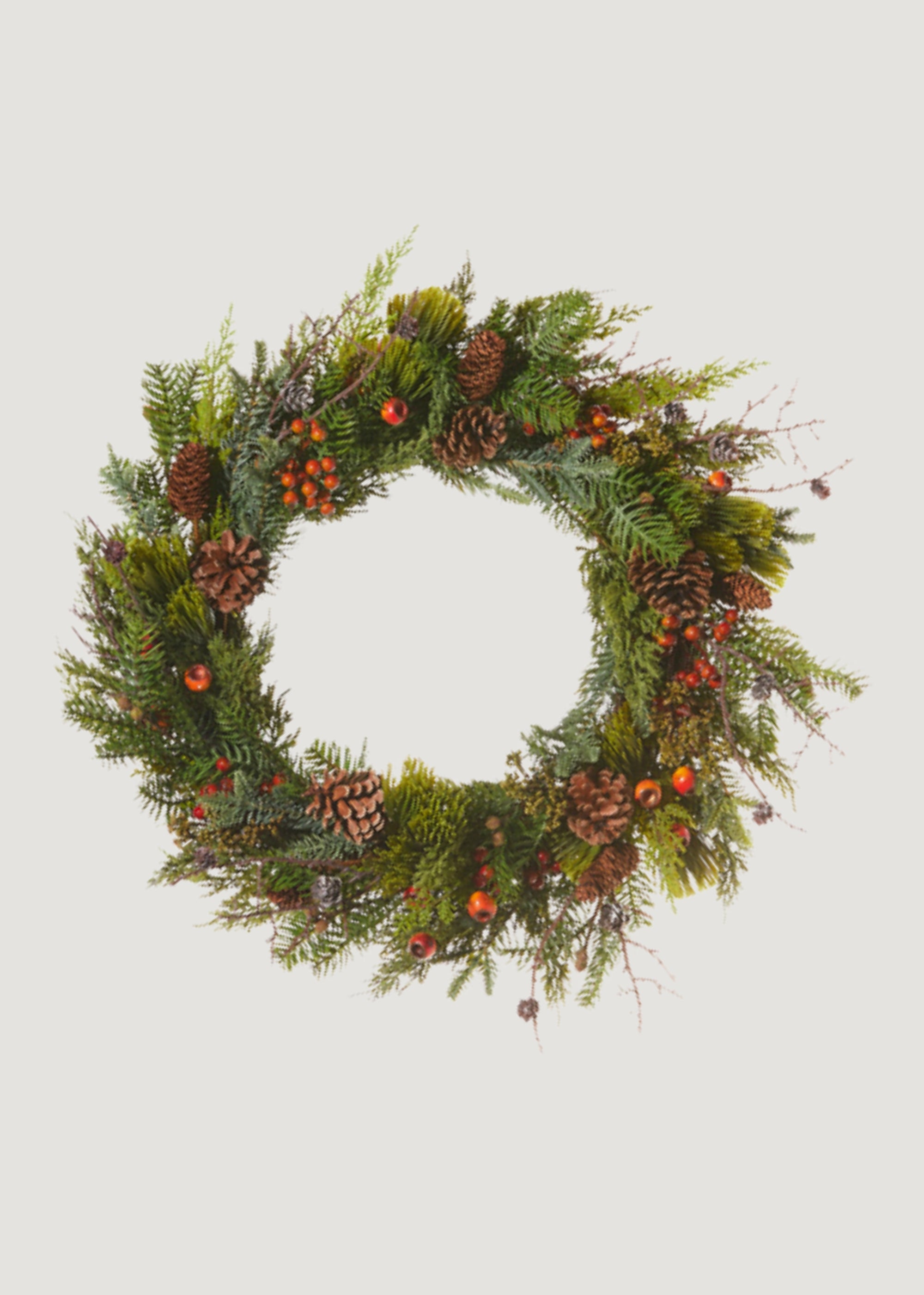 Artificial Winter Greens and Berry Pod Wreath