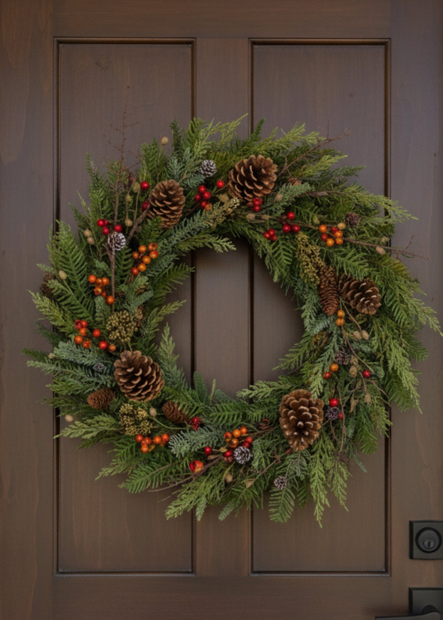 Winter Pine and Pod Wreath on Door