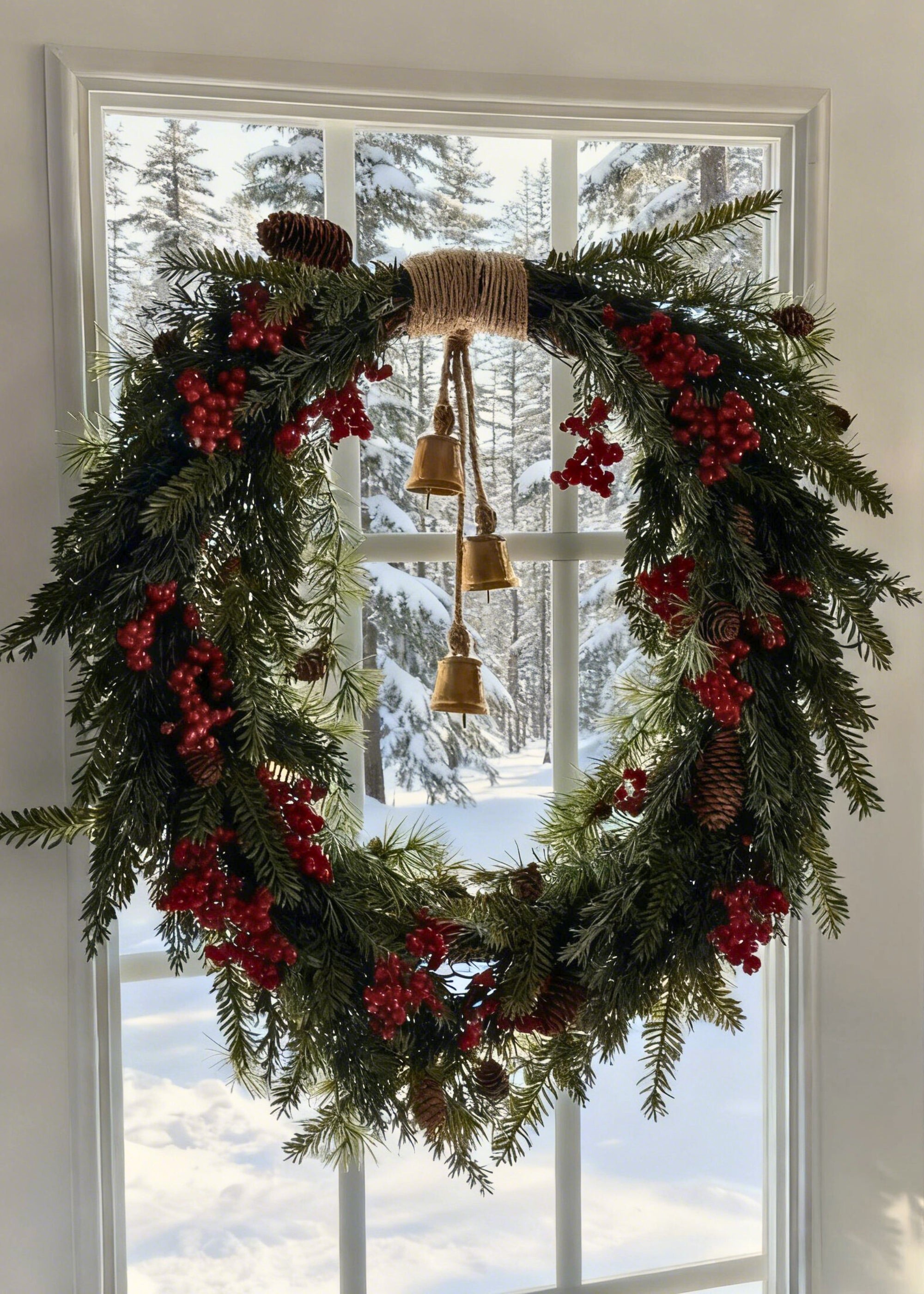 cedar berry garland hanging on door