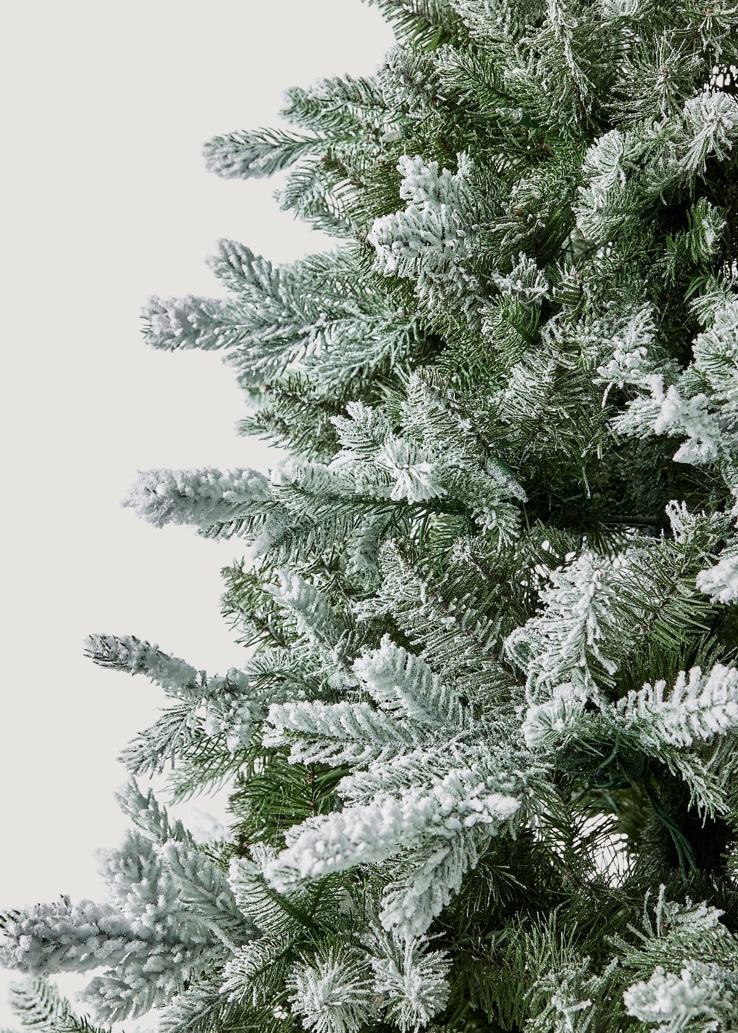 Frosted Pine Artificial Christmas Tree Branches in Closeup View