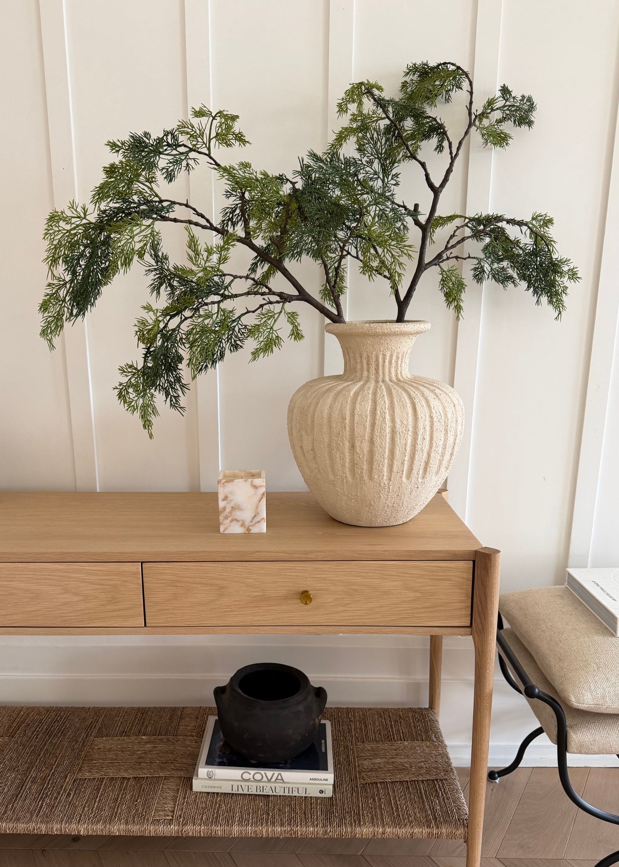 Vase with two deluxe cedar branches
