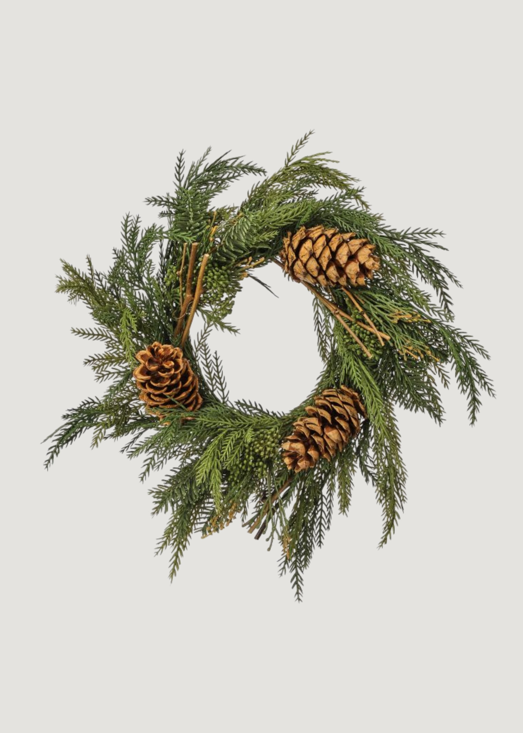 UV Treated Fake Evergreen and Cone Indoor/Outdoor Wreath