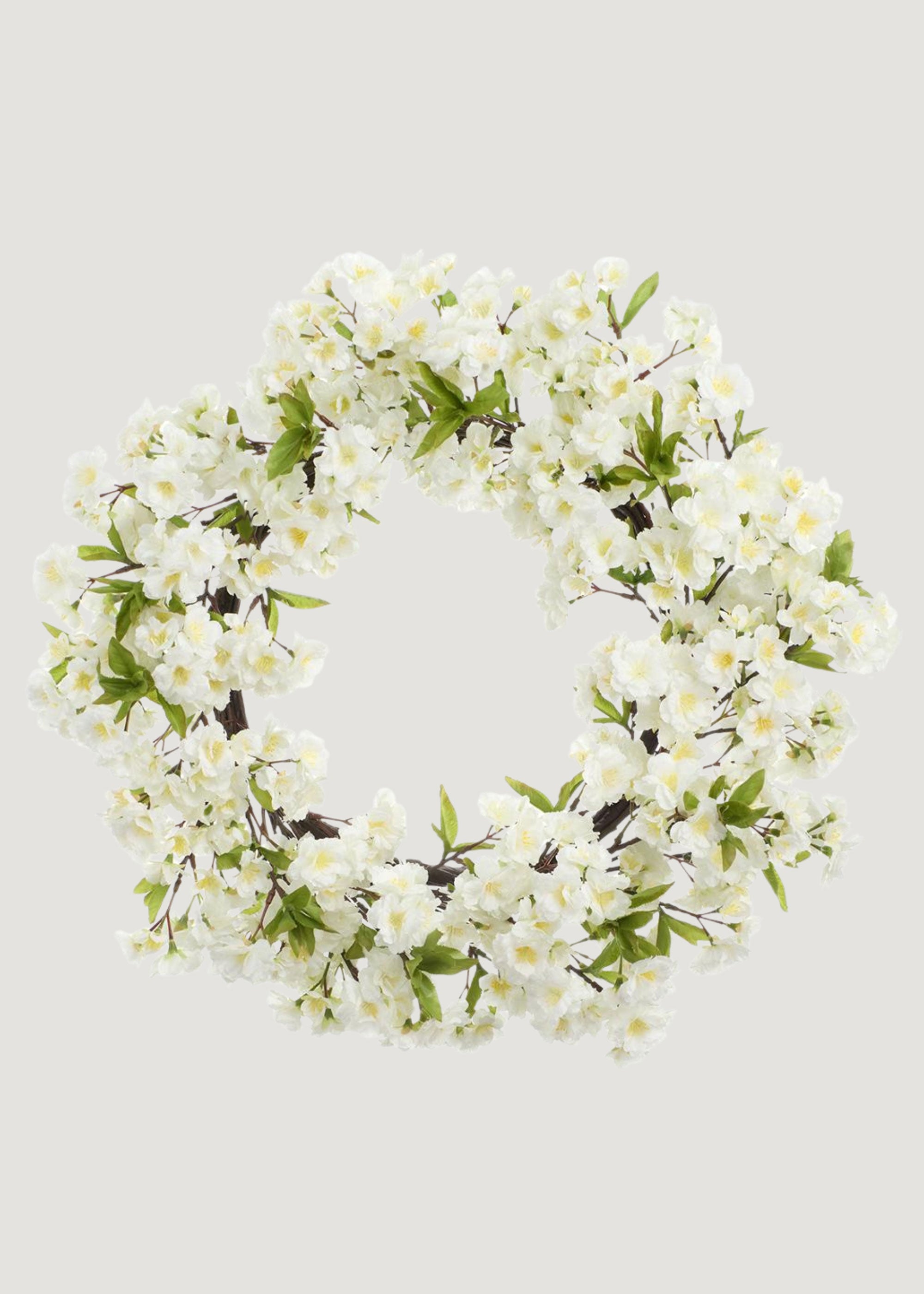 Fake Cherry Blossom Wreath in White