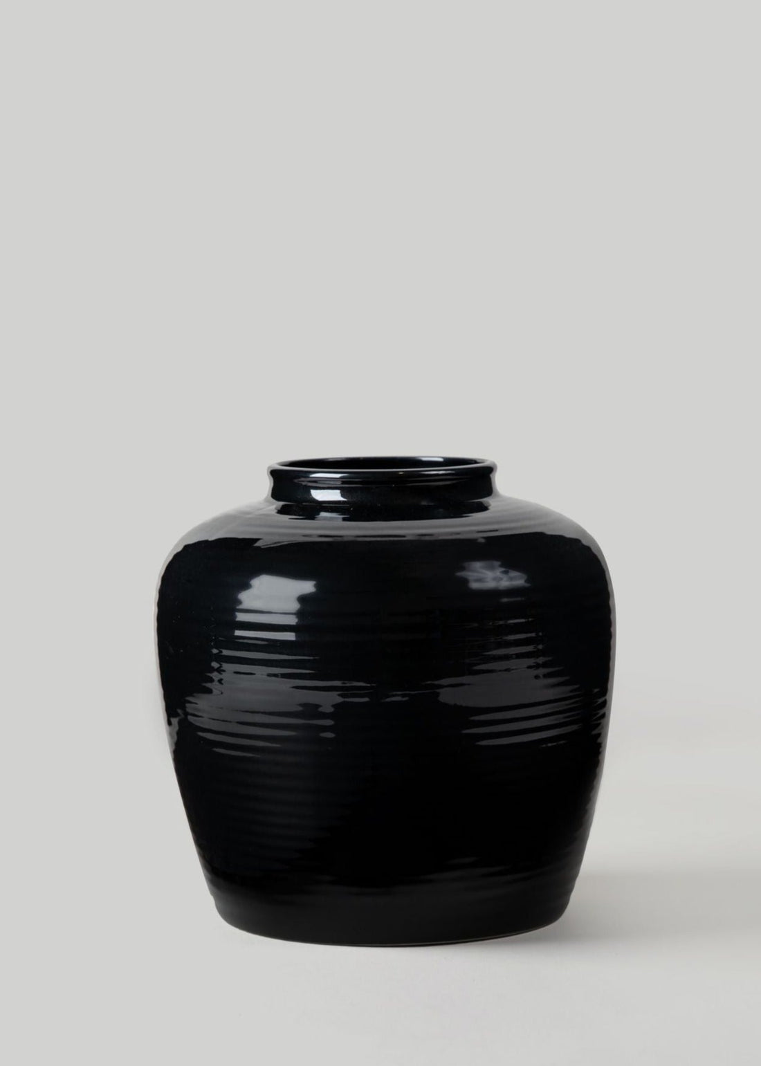 Glazed Afloral Ribbed Stoneware Table Vase in Noir