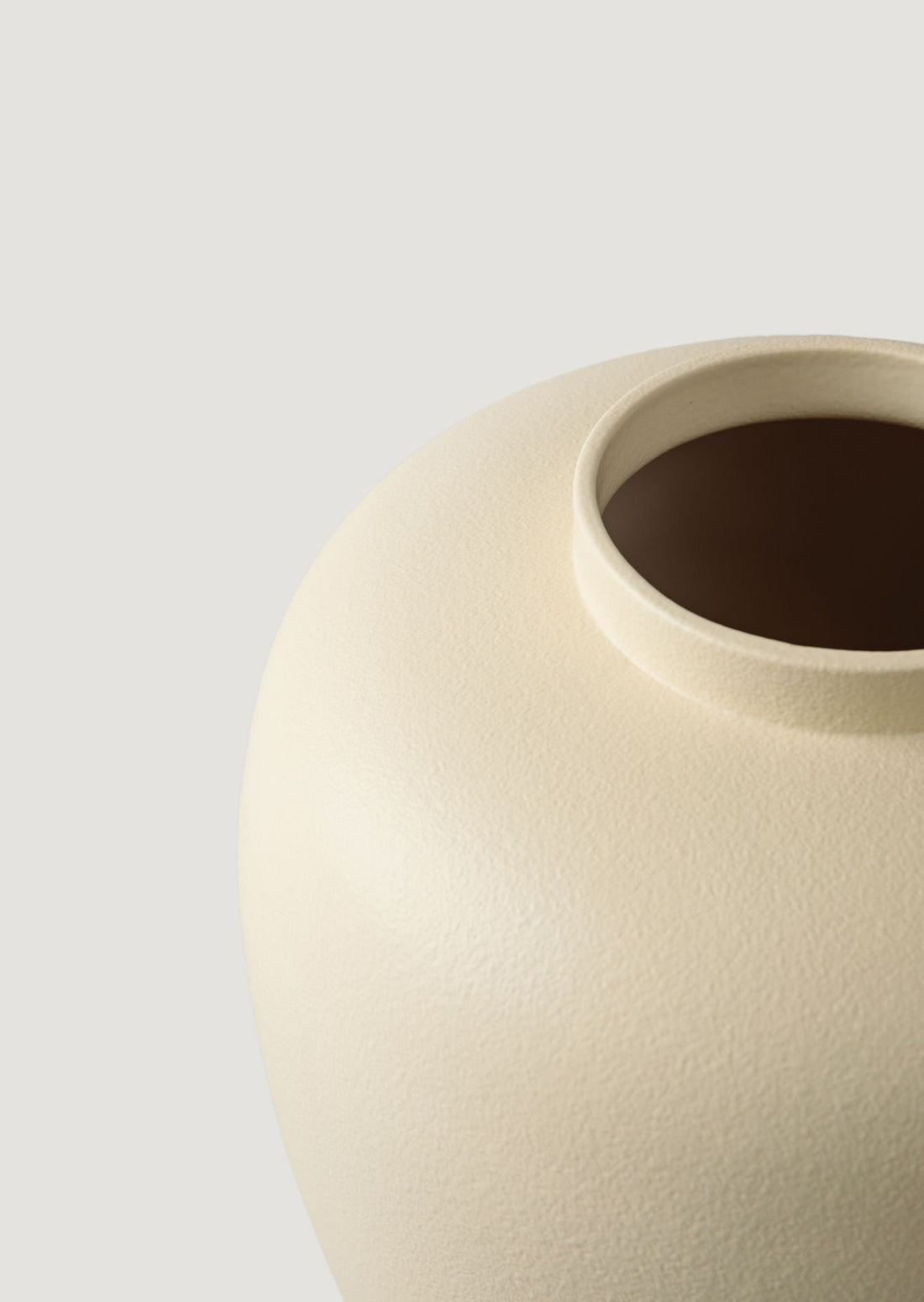 Glazed Vanilla Ceramic Vase in Close Up View