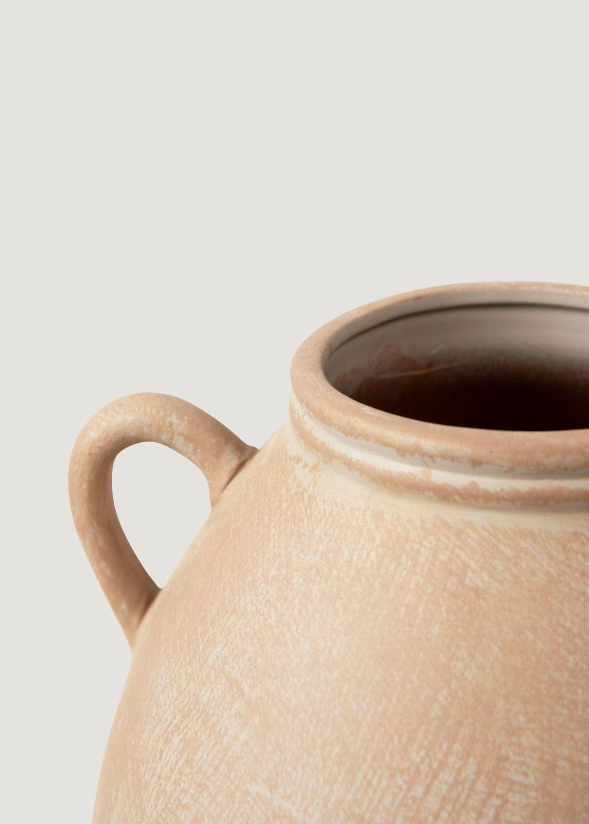 Tall Terra Cotta Vase with Handles in Closeup View