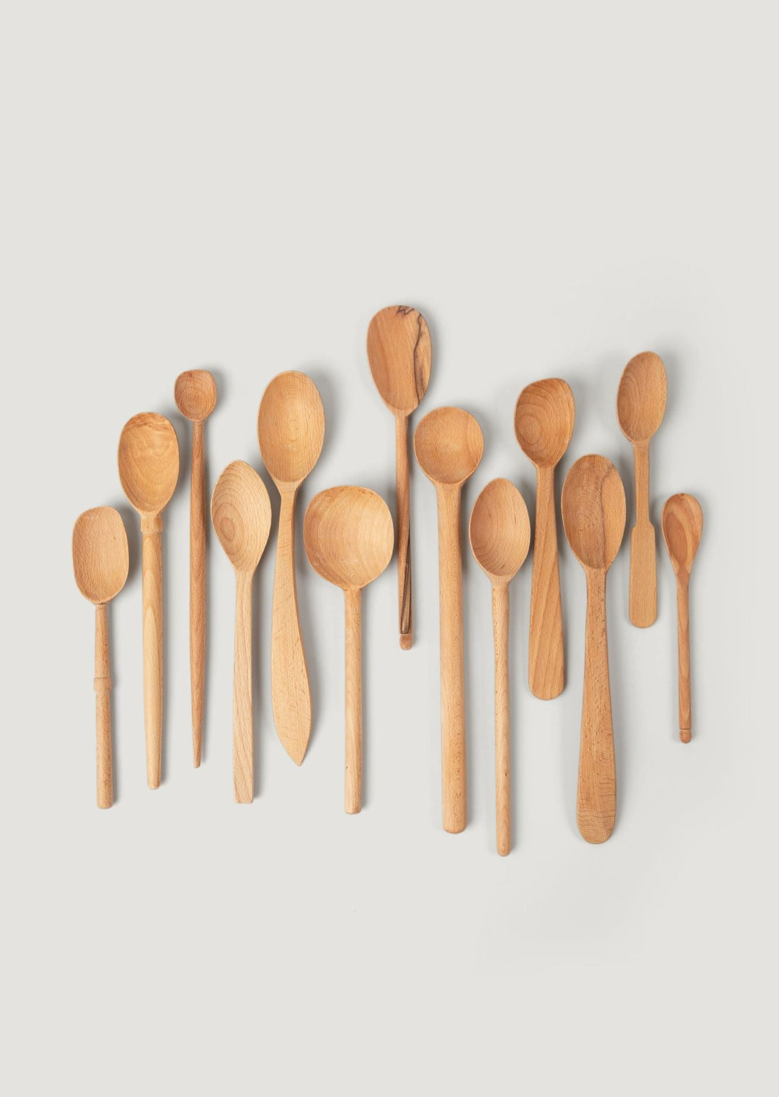 Kitchen Utensil Set of 13 Assorted Hand-Carved Wood Spoons at Afloral