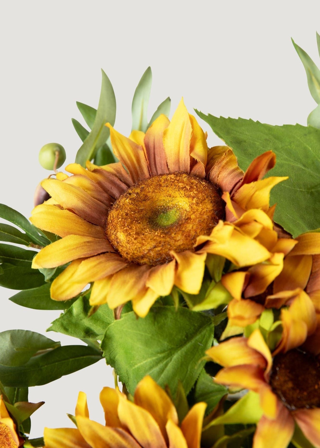 Artificial Blooming Sunflowers in Glass Vase Arrangement